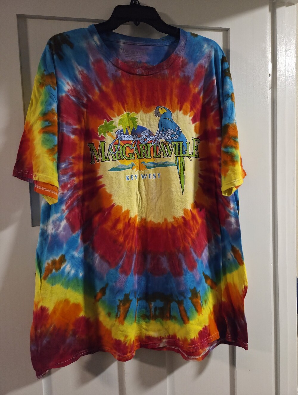 Jimmy Buffetts Margaritaville Tie-Dye Parrot Tee - Red, Yellow, Blue, XXXL
